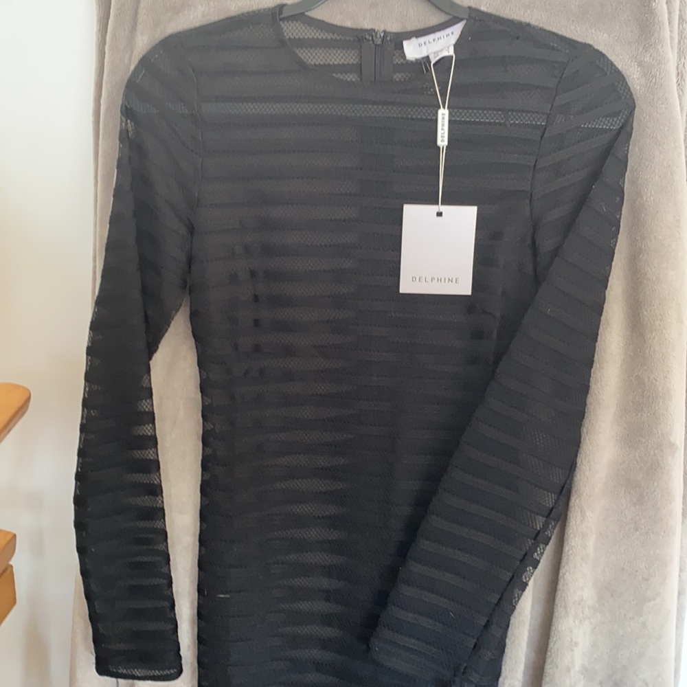 DELPHINE THE LABEL Black Sheer Maxi Dress with Stripes Size 4